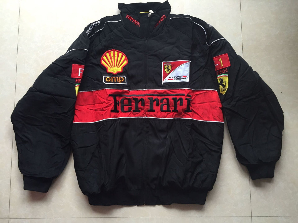 F1 racing suit college style retro style autumn and winter coat cotton suit full embroidery