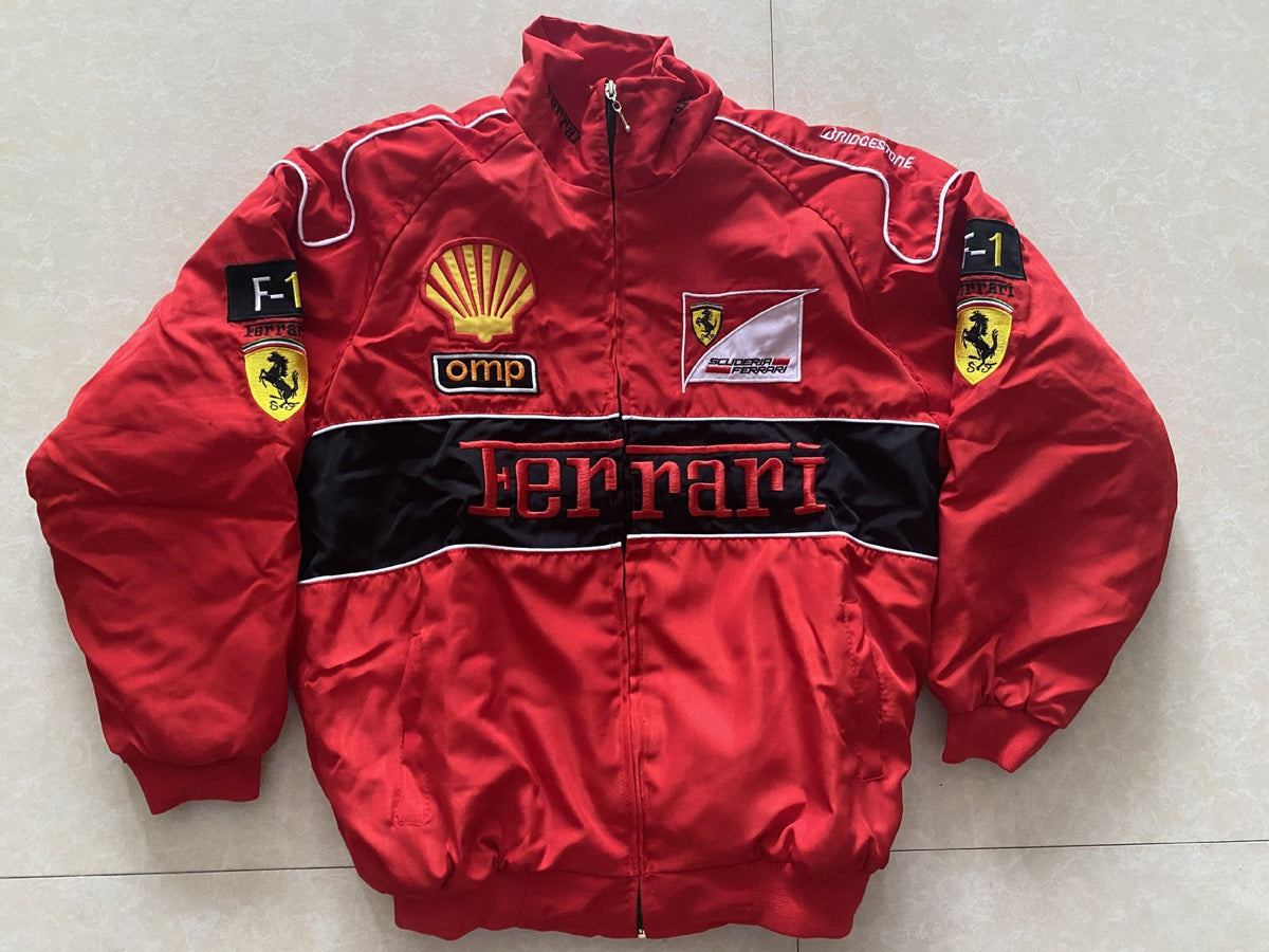 F1 racing suit college style retro style autumn and winter coat cotton suit full embroidery