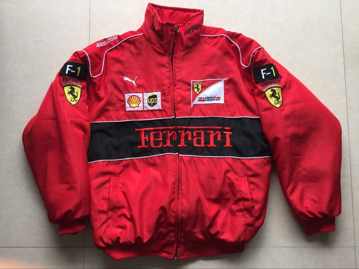 F1 racing suit college style retro style autumn and winter coat cotton suit full embroidery